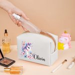 Personalized Fantasy Unicorn PU Leather Makeup Pouch Bag with Name Travel Accessory Birthday Anniversary Gift for Girls