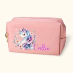 Personalized Fantasy Unicorn PU Leather Makeup Pouch Bag with Name Travel Accessory Birthday Anniversary Gift for Girls