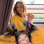 Personalizado Multicolor Quirky Cartoon Girl Soft Throw Blanket with Name Home Decor Birthday Gift for Girls Women