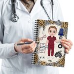 Personalized Leopard Cartoon Nurse Doctor Spiral A5 Notebook with 120 Lined Pages and Name Birthday Appreciation Gift for Medical Workers Students