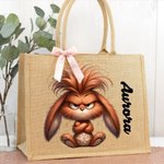 Personalizado Cartoon Angry Cute Animal Bolsa de yute reutilizable con nombre Cumpleaños Divertido regalo para la familia amigo