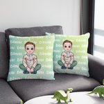 Personalizzato Cartoon Boy Dinosaur Font Gradient Throw Pillow Cover con nome Home Decor Natale Compleanno Regalo per bambini ragazzi