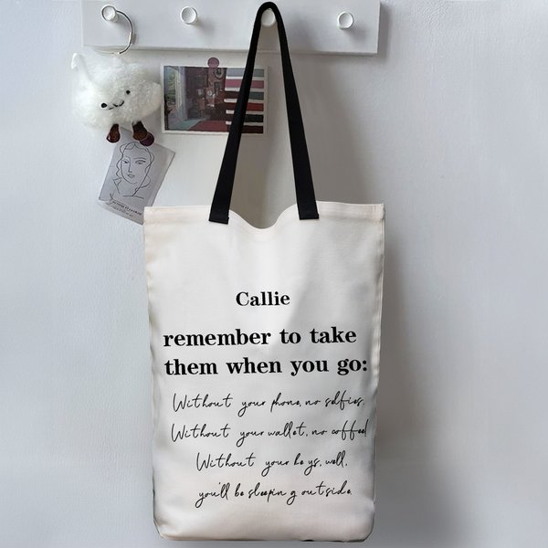 Personalised  Remember To Take Them When You Go Reusable Large Canvas Shopping Grocery Tote Bag with Handles and Name Birthday Gift for Women