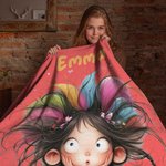 Personalizado Multicolor Quirky Cartoon Girl Soft Throw Blanket with Name Home Decor Birthday Gift for Girls Women