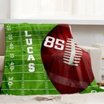 Personalized Football Grass Field Soft Throw Blanket with Name and Number Sports Theme Home Decor Birthday Team Gift for Football Lovers