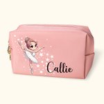 Personalised Ballerina Dance Girl Leather Makeup Pouch Bag with Name Travel Essentials Birthday Gift for Ballerina Ballet Lovers