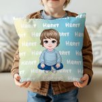 Personalizzato Cartoon Boy Dinosaur Font Gradient Throw Pillow Cover con nome Home Decor Natale Compleanno Regalo per bambini ragazzi