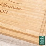 Personalized Engraved Two Heart FSC Bamboo Charcuterie Cutting Board with Juice Groove and Name Housewarming Valentine's Day Gift for Women Man