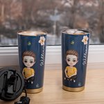 Personalized  Birth Flower Name Cartoon 17oz Insulated Travel Coffee Cup with Leakproof Lid and Silicone Straw Birthday Gift for Women Kids