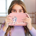 Personalized Fantasy Unicorn PU Leather Makeup Pouch Bag with Name Travel Accessory Birthday Anniversary Gift for Girls