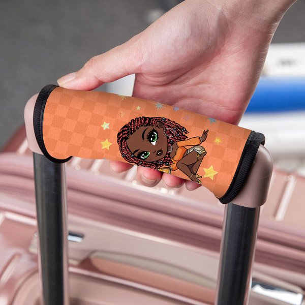 Personalized Stylish Girl Cartoon Character Luggage Handle Wraps Set of 2 with Name and Contact Card Travel Accessories Gift for Travel Lovers