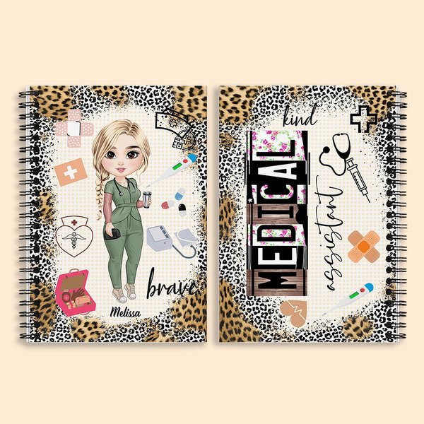 Personalized Leopard Cartoon Nurse Doctor Spiral A5 Notebook with 120 Lined Pages and Name Birthday Appreciation Gift for Medical Workers Students