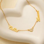 Personalised Pave Zircon Heart Necklace with 1-6 Name Pendants Dainty Jewellery Valentine's Day Mother's Day Gift for Women