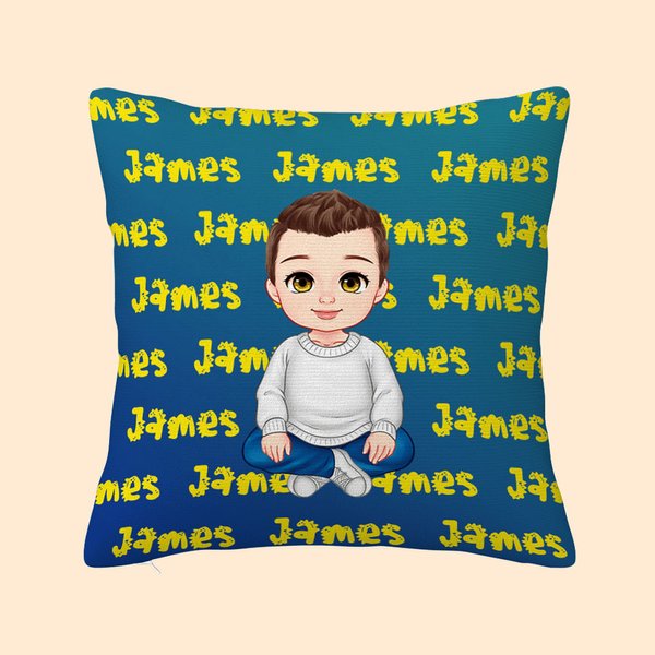 Personalizzato Cartoon Boy Dinosaur Font Gradient Throw Pillow Cover con nome Home Decor Natale Compleanno Regalo per bambini ragazzi