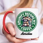 Gepersonaliseerde mok Grumpy Before Coffee Cartoon Animal 11oz met naam Verjaardagscadeau voor familie vrienden