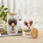 Personalisierte niedlich schrulligen Mädchen Name 20oz gefrostetem Glas Becher mit Deckel und Stroh tägliche Reise Geburtstag Geschenk für Frauen Mädc