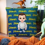 Personalizzato Cartoon Boy Dinosaur Font Gradient Throw Pillow Cover con nome Home Decor Natale Compleanno Regalo per bambini ragazzi