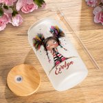 Personalisierte niedlich schrulligen Mädchen Name 20oz gefrostetem Glas Becher mit Deckel und Stroh tägliche Reise Geburtstag Geschenk für Frauen Mädc