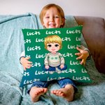 Personalizzato Cartoon Boy Dinosaur Font Gradient Throw Pillow Cover con nome Home Decor Natale Compleanno Regalo per bambini ragazzi