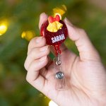 Personalisierte Glitter Santa Hut Rentier Lebkuchen Schneemann Badge Reel mit Namen Dankeschön Weihnachtsgeschenk für Krankenschwestern Ärzte medizini
