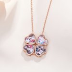 Personalized Dainty 2 in 1 Four Leaf Clover Adjustable Zircon Heart Photo Pendant Necklace Lucky Jewelry Birthday Anniversary Gift for Women