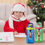 Personalised Cute Christmas Highland Cow 16oz Kid Water Bottle with Name and Straw Christmas Birthday Gift for Boys Girls