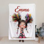 Personalizado Multicolor Quirky Cartoon Girl Soft Throw Blanket with Name Home Decor Birthday Gift for Girls Women