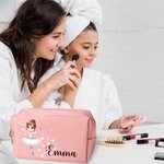 Personalised Ballerina Dance Girl Leather Makeup Pouch Bag with Name Travel Essentials Birthday Gift for Ballerina Ballet Lovers