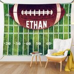 Personalized Football Grass Field Soft Throw Blanket with Name and Number Sports Theme Home Decor Birthday Team Gift for Football Lovers