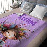 Personalizado Multicolor Quirky Cartoon Girl Soft Throw Blanket with Name Home Decor Birthday Gift for Girls Women
