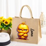 Personalizado Cartoon Angry Cute Animal Bolsa de yute reutilizable con nombre Cumpleaños Divertido regalo para la familia amigo