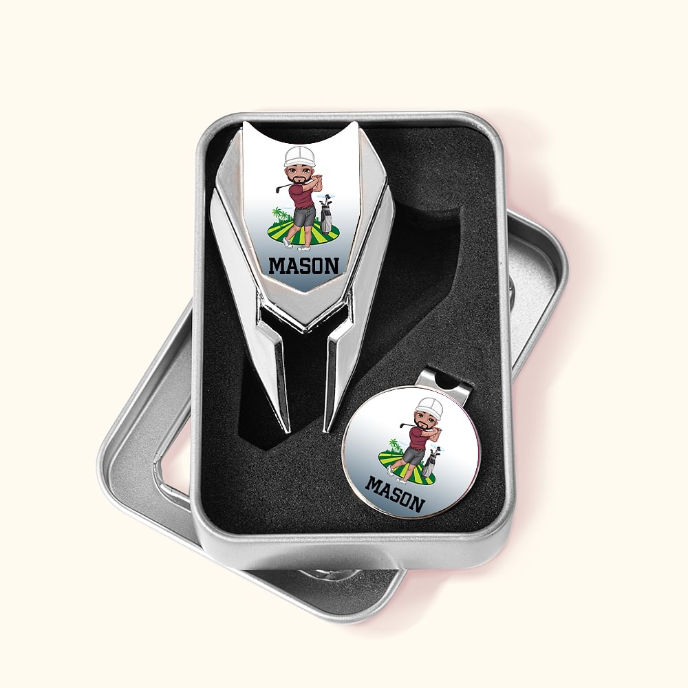 Outil magnétique de réparation de mottes de gazon avec étui Cadeau d'anniversaire pour joueurs de golf