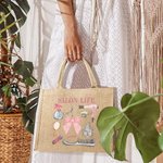 Personalized Pink Coquette Bow Hair Stylist Tools Large Jute Tote Bag with Name Birthday Gift for Hairdresser Hairstylist