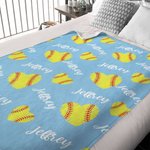 Personalized Multicolor Softball Basketball Soft Throw Blanket with Number Name Home Decor Birthday Gift for Ball Sports Lover