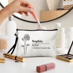 Personalised Name Definition Makeup Bag with Birth Flower and Wrist Strap Birthday Gift for Women Girls