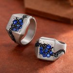 Personalizado hecho a mano zafiro azul anillo de sello con el nombre grabado Día del Padre Cumpleaños regalo para los hombres del padre