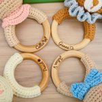Personalized Baby-safe Cute Animal Rabbit Bear Crochet Baby Rattle with Engraved Name Baby Shower Gift for Newborn