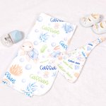 Personalised Cute Cartoon Turtle Baby Blanket Swaddle with Name Baby Shower Receiving Gift for Newborn