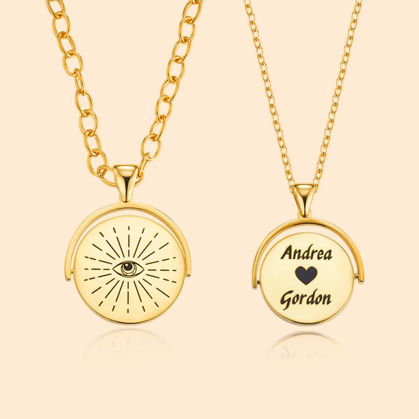 Personalized Evil Eye Heart Infinity Fidget Necklace with Engraved Name Dainty Spinner Anxiety Jewelry Birthday Gift for Women Meditation Lovers