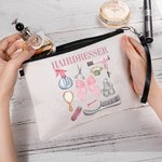 Personalized Coquette Bow Hair Stylist Tools Linen Makeup Bag with Text and Wrist Strap Birthday Gift for Hairstylist Barber Hairdresser