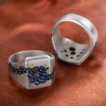 Personalizado hecho a mano zafiro azul anillo de sello con el nombre grabado Día del Padre Cumpleaños regalo para los hombres del padre