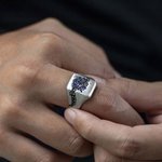 Personalizado hecho a mano zafiro azul anillo de sello con el nombre grabado Día del Padre Cumpleaños regalo para los hombres del padre