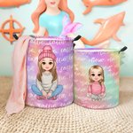 Personalisierte Cartoon Mädchen Meerjungfrau Schriftart Fantasy Gradient zusammenklappbar Wäsche Aufbewahrungskorb mit Namen und Griff Geburtstag Weihnachtsgeschenk für Mädchen
