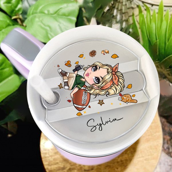 Personalized Fashion Football Girl Tumbler Name Tag Lid Topper for 20oz to 40oz Stanley Tumbler Accessory Birthday Gift for Her