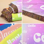 Personalised Cute Gradient Name Soft Throw Blanket with Tassels Home Decor Birthday Christmas Gift for Kids Adults
