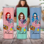 Gepersonaliseerd Cartoon Gebreid Meisje Naam 20oz Skinny Tumbler met Rietje en Borstel Verjaardagscadeau voor Gehaakte Naailiefhebbers