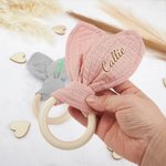 Personalized Baby-safe Cute Bunny Crochet Baby Rattle Sensory Toy with Name Baby Shower Gift for Newborn