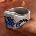 Personalizado hecho a mano zafiro azul anillo de sello con el nombre grabado Día del Padre Cumpleaños regalo para los hombres del padre