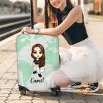 Personalized Birth Flower Bouquet World Map Cartoon 18-32 Inches Luggage Protective Cover with Initial and Name Birthday Travel Gift for Family Kids