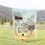 Manta personalizada I Wish You Lived Next Door con nombre y 2 fotos Decoración para el hogar Cumpleaños Despedida Regalo de amistad para amigos
